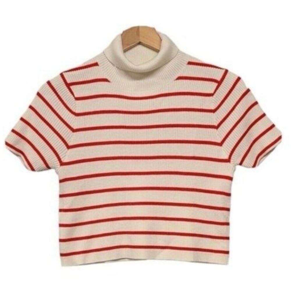 Callahan Knitwear Womens Small Striped Cropped Lucy Turtleneck Sweater Casual